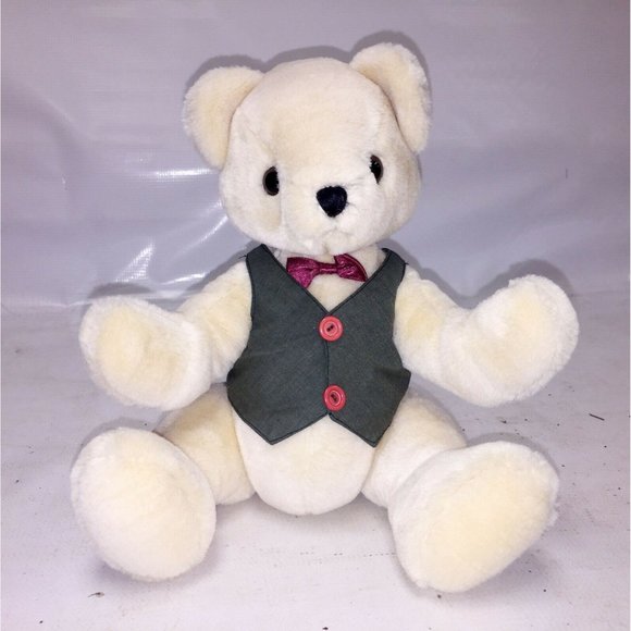 Applause 1988 jointed TEDDY BEAR plush toy w Bowtie and Vest Cute! - Picture 1 of 11